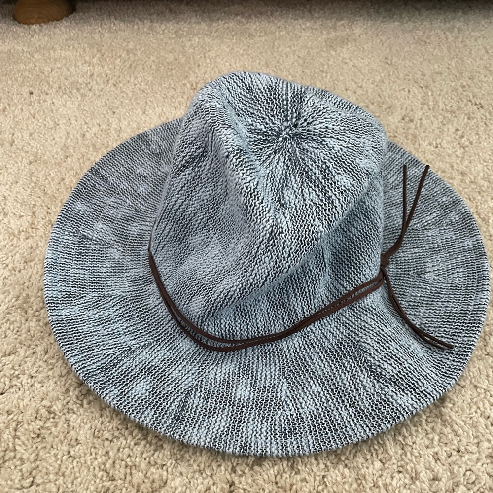 Packable Blue adjustable size SunHat with Brown Accent